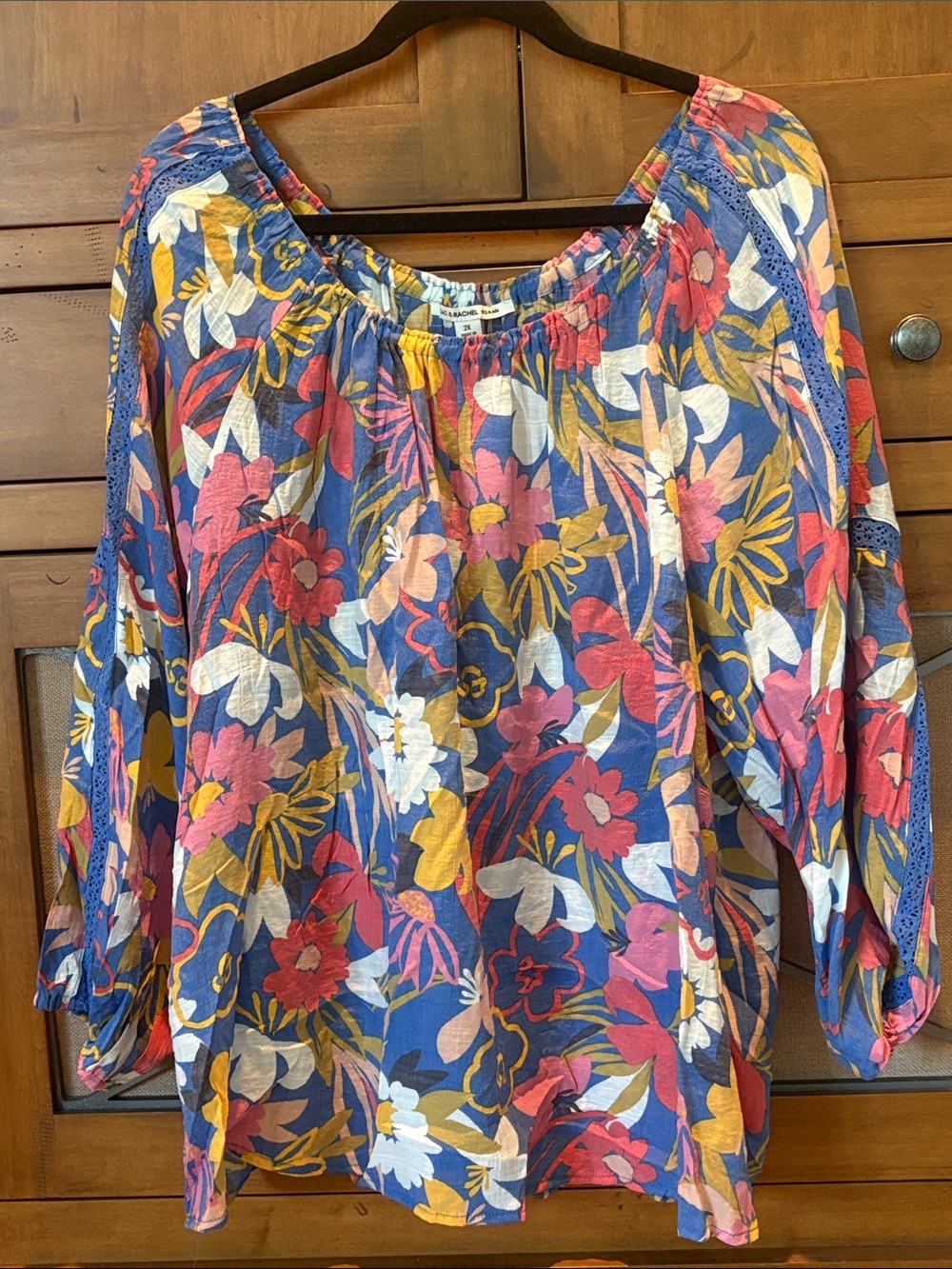 Bohemian Floral Peasant Tunic - Blue Multi